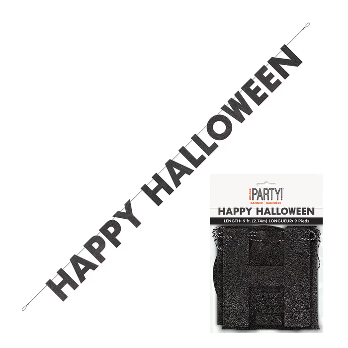 Happy Halloween Banner Glitter Black