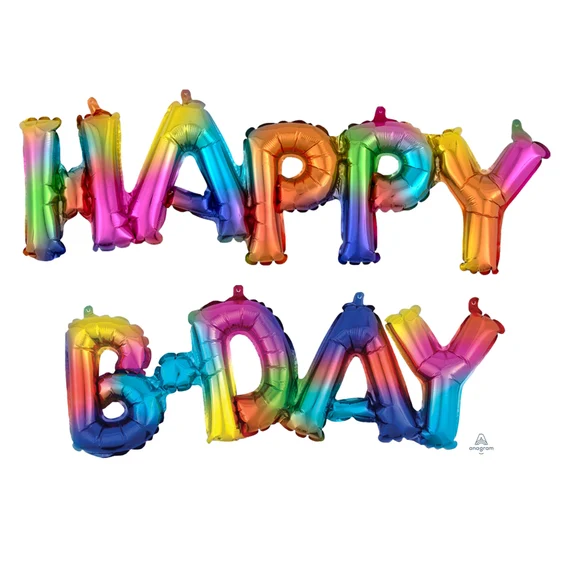 Happy Birthday Rainbow - Air filled Script Balloon