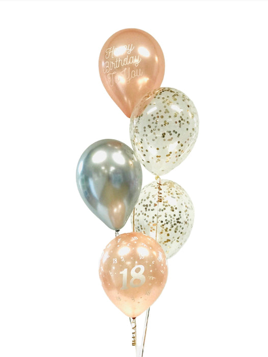 5 Balloon Confetti Arrangement - Rose Gold