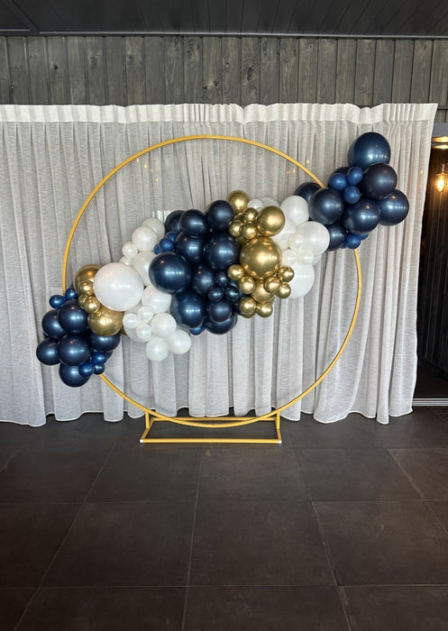 Navy, White & Gold Balloon Garland On Frame