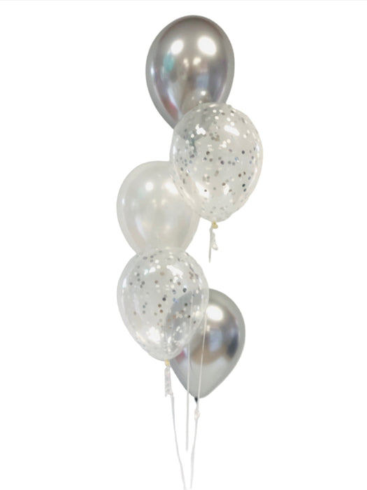 5 Balloon Confetti Arrangement - Silver