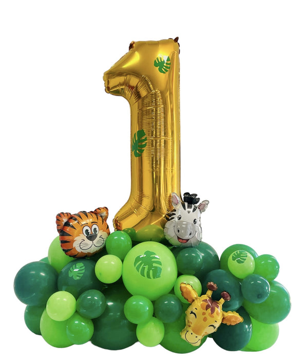 Safari Themed Balloon Arrangement With Mini Animals - Choose Your Age
