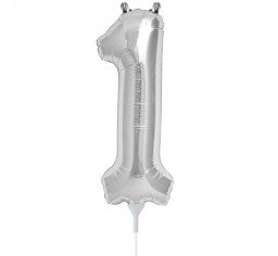 Small Number Balloon 1 - 41cm Silver - Air filled only
