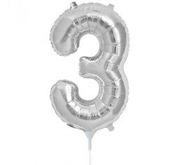 Small Number Balloon 3 - 41cm Silver - Air filled only