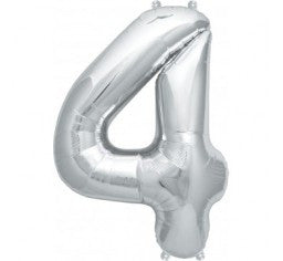 Small Number Balloon 4 - 41cm Silver - Air filled only
