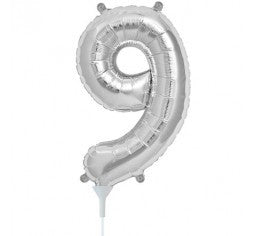 Small Number Balloon 9 - 41cm Silver - Air filled only