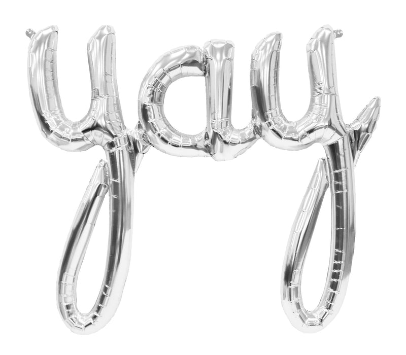 Silver Yay Balloon Script Foil   - Air Fill Only
