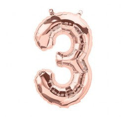 Small Number Balloon 3 - Rose Gold - Air filled only