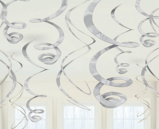 Silver Hanging Decorations | Swirls Pk 12