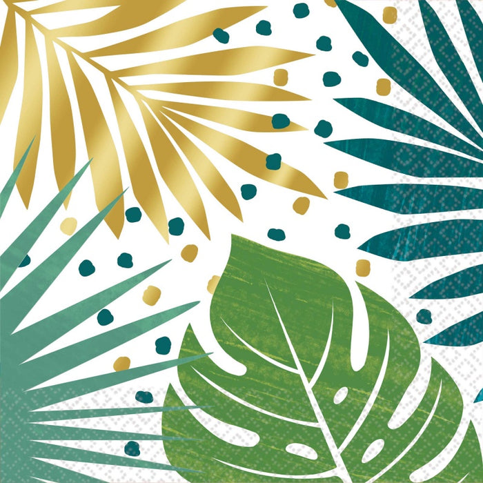 Palm Leaves Foil Print | Lunch Napkins | PK16