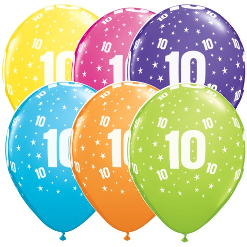 10th Birthday Balloons Assorted - Single or Pack - Helium Filled - Flat