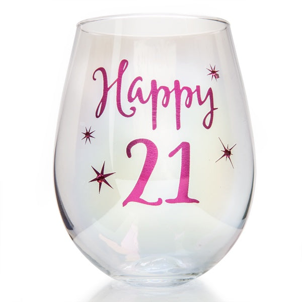 Happy 21st | Stemless Wine Glass