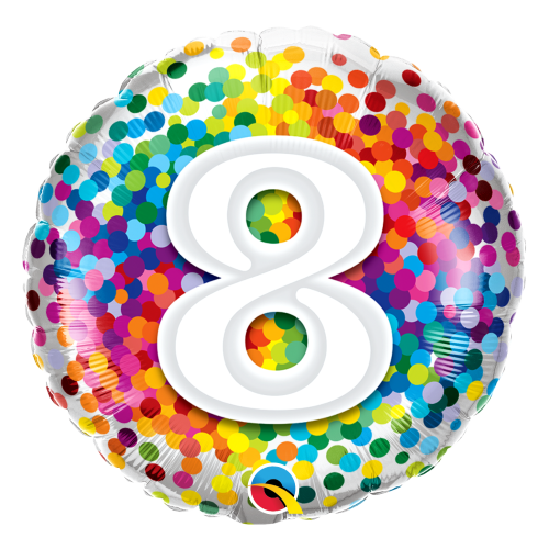 8th Birthday Balloon Confetti / Helium Filled - Flat - Bouquet