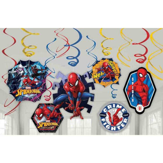 Spiderman Hanging Swirl Decorations 12pcs