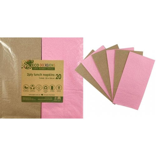Lunch Napkins | 1/8 Fold | Light pink & Kraft 20pk