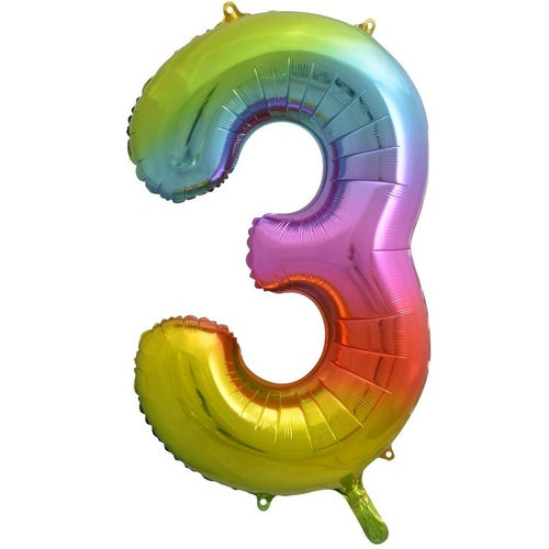 Large Number 3 Balloon - Rainbow