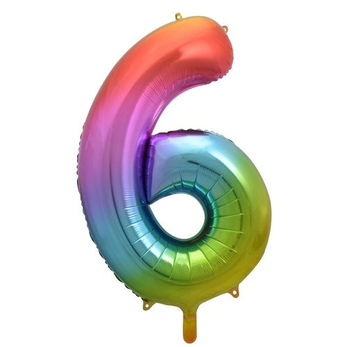 Large Number 6 Balloon - Rainbow
