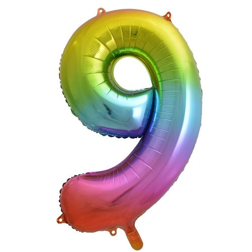 Large Number 9 Balloon - Rainbow