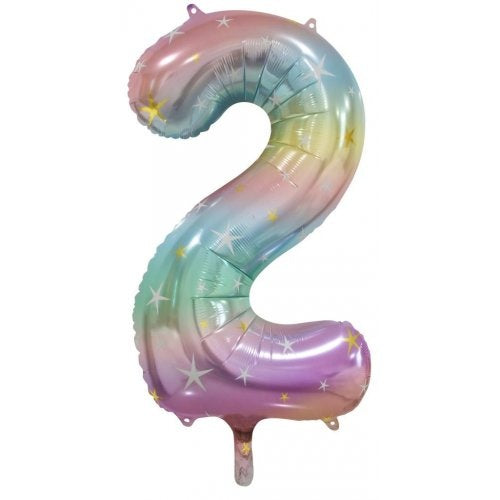 Large Number 2  Balloon - Pastel Rainbow