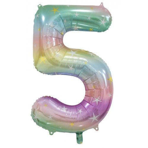 Large Number 5 Balloon - Pastel Rainbow