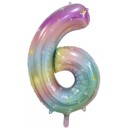 Large Number 6 Balloon - Pastel Rainbow
