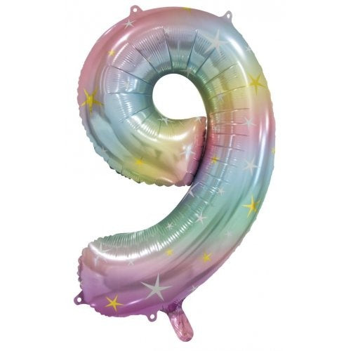 Large Number 9 Balloon - Pastel Rainbow