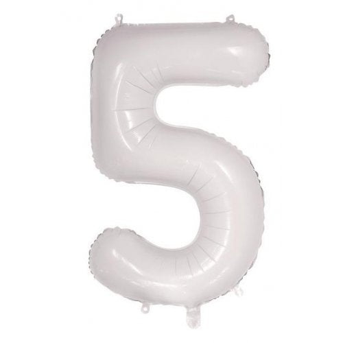 Large Number 5 Balloon - White