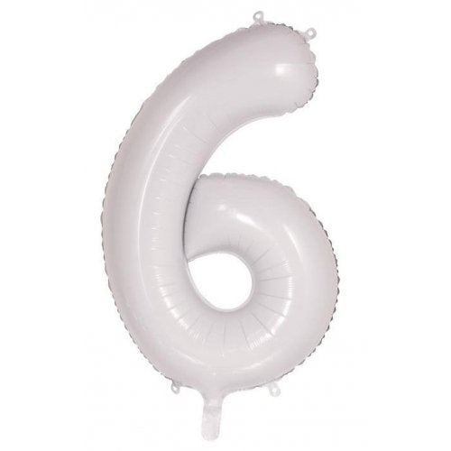 Large Number 6 Balloon - White