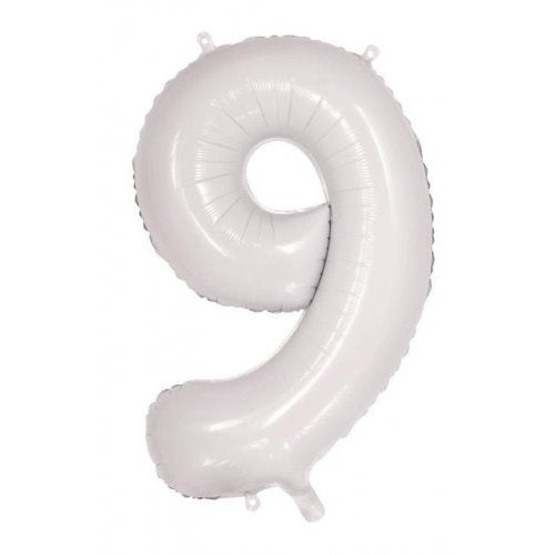 Large Number 9 Balloon - White
