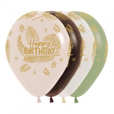 Tropical Leaf Happy Birthday Assorted - Singles or Packs - Helium Filled or Flat