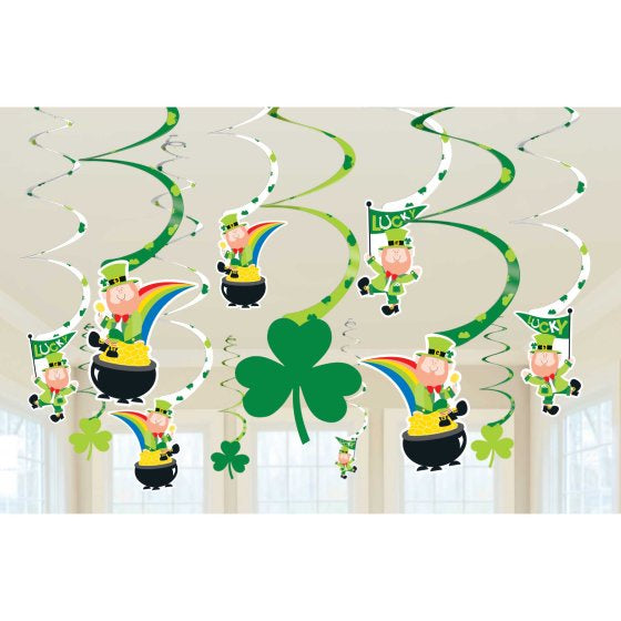 St Patricks Day Hanging Swirl Decorations 12pcs