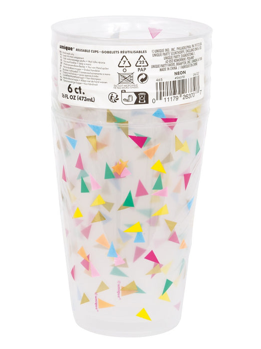Plastic Reusable Cups - Bright Triangles