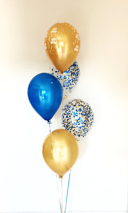 Five Balloon Arrangement with Happy Birthday & Confetti - Choose your colours