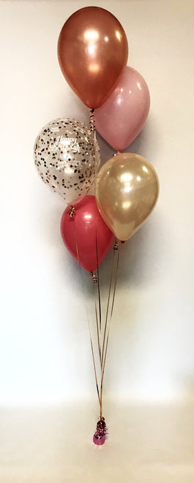 Rose Gold & Pink Balloon arrangement with confetti