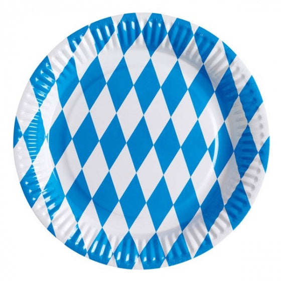 Blue & White Checkered Paper Plates - Oktoberfest Plates