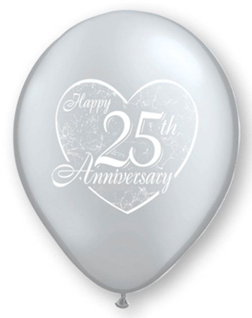 25th Anniversary Balloons Silver - Singles or Packs - Helium Filled or Flat