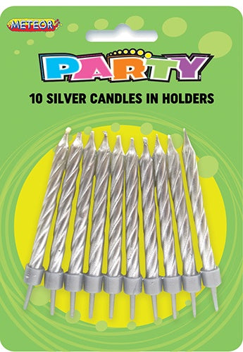 Silver Candles in Holders Pk10