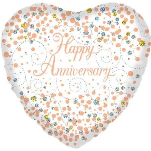 Happy Anniversary Balloon - Rose gold & White