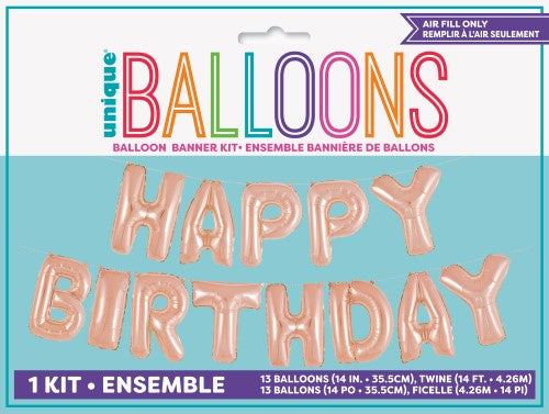 Happy Birthday Balloon Kit Rose Gold- Air Filled only
