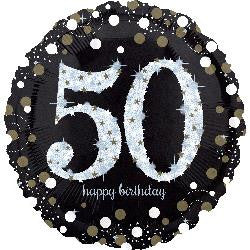 50th Birthday Balloon - Black & White Sparkling