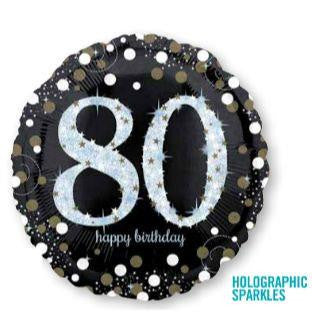 80th Birthday Balloon White & Black Sparkling