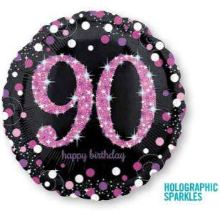 90th Birthday Balloon - Pink Sparkling Foil Balloon