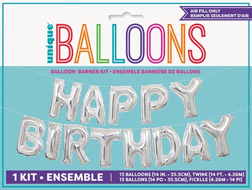 Happy Birthday Balloon Kit Silver - Air Filled only