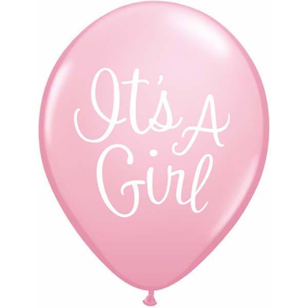 Its A Girl Balloons Pink - Singles or Packs - Helium Filled or Flat