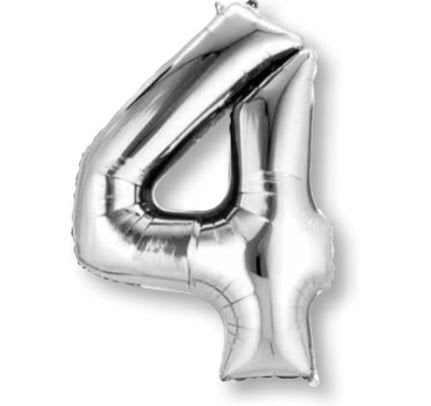 Large Number 4 Balloon - Silver 86cm