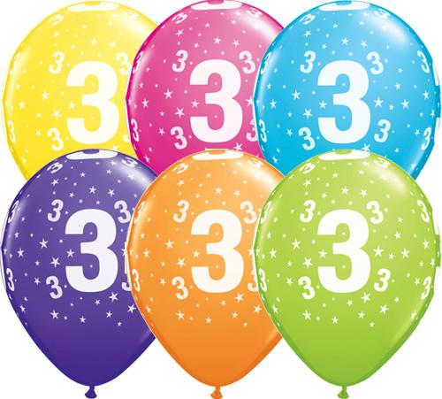 3rd Birthday Balloons Assorted - Single or Pack - Helium Filled - Flat