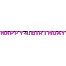 40th Happy Birthday Letter Banner | Pink