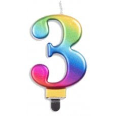 Number 3 Rainbow Candle | Short