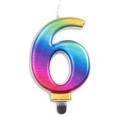 Number 6 Rainbow Candle | Short