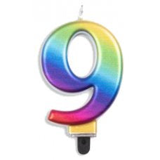 Number 9 Rainbow Candle | Short